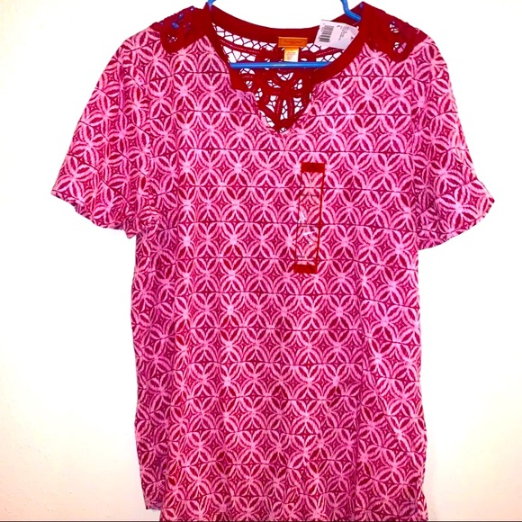 Northcrest Large Burgundy Modern Print Tunic Retro - Picture 1 of 10